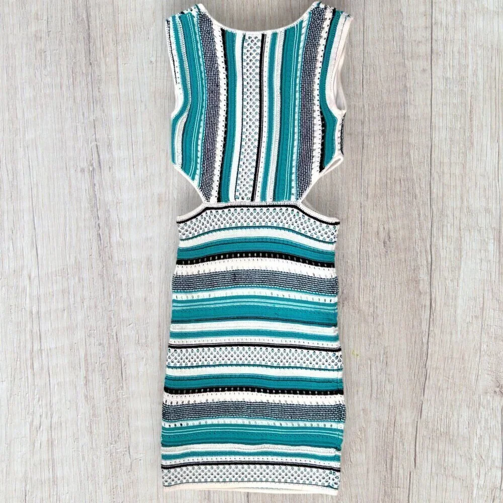 Bebe Cutout Knit Midi Dress Turquoise Striped Bodycon Sweater Dress Women S